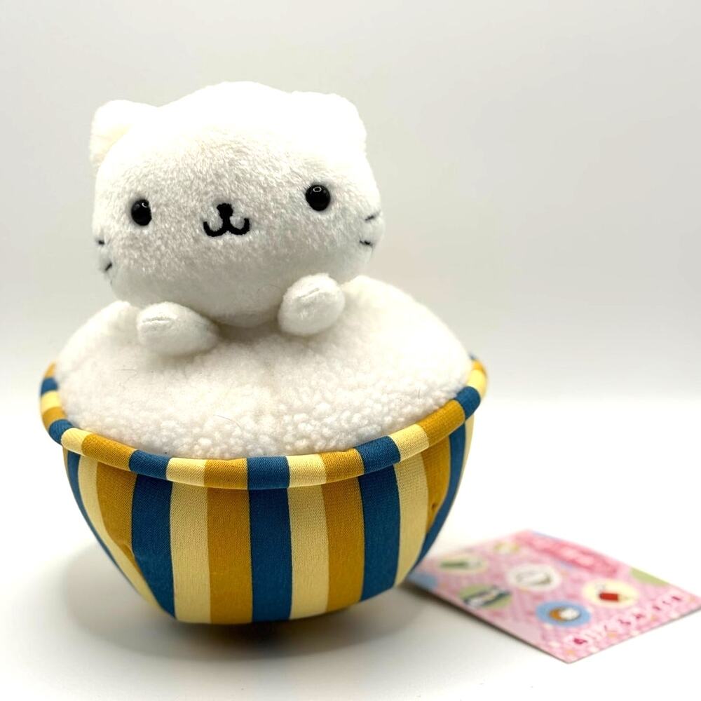 Nyan Nyan Nyanko San-X Green Camel Plush Stuffed Toy Doll, Cat in Bowl- RARE